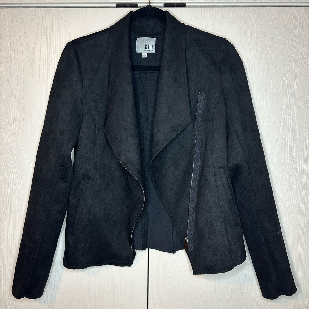 KUT FROM THE KLOTH Carina Faux Suede Drape Moto Jacket Black Size S